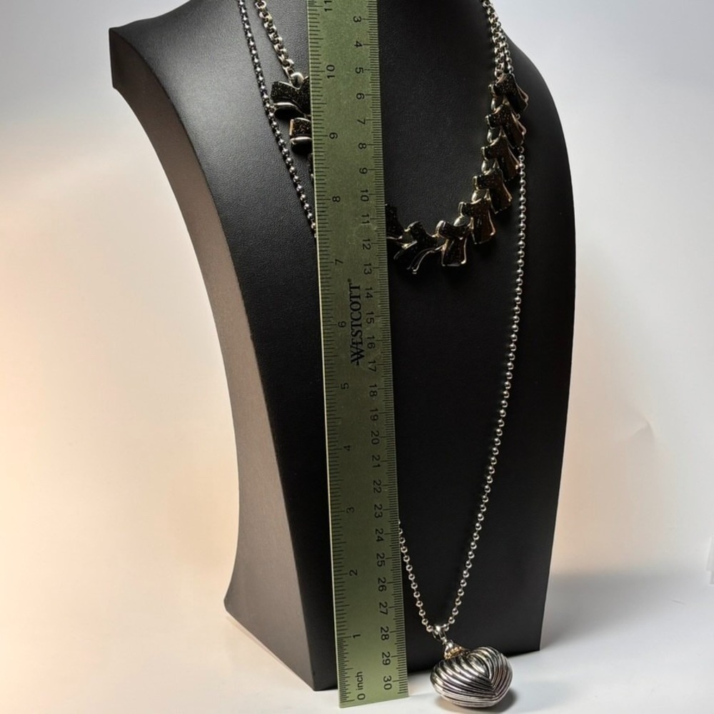 Necklace Set Vintage Silver Gold Heart Pendant Black Glitter Lucite Links - Picture 9 of 11